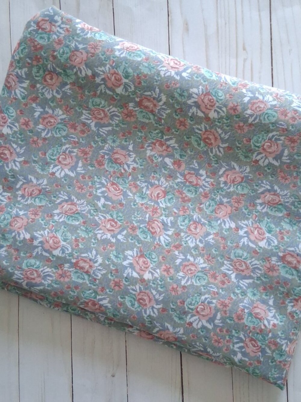 Vintage Floral Rose Fabric Gray Pink 9 3/4 yards